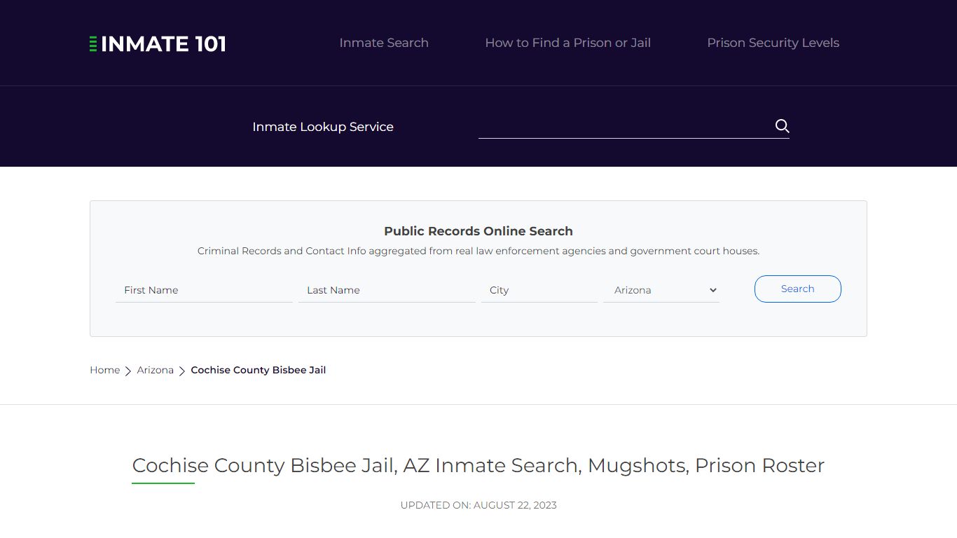 Cochise County Bisbee Jail, AZ Inmate Search, Mugshots, Prison Roster